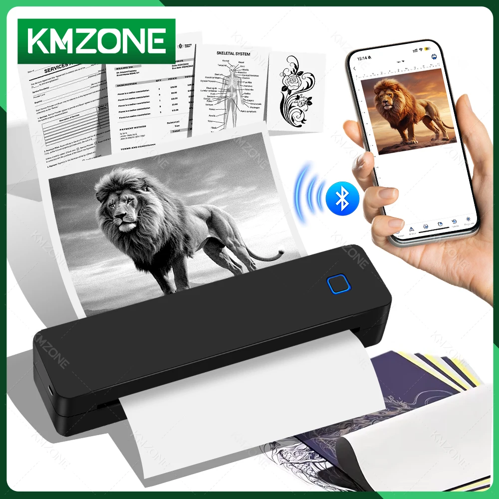 

A4 Mini Bluetooth Thermal Printer Wireless Inkless Mobile Travel Maker A4 Fold Papers Compatible with iPhone Android Window