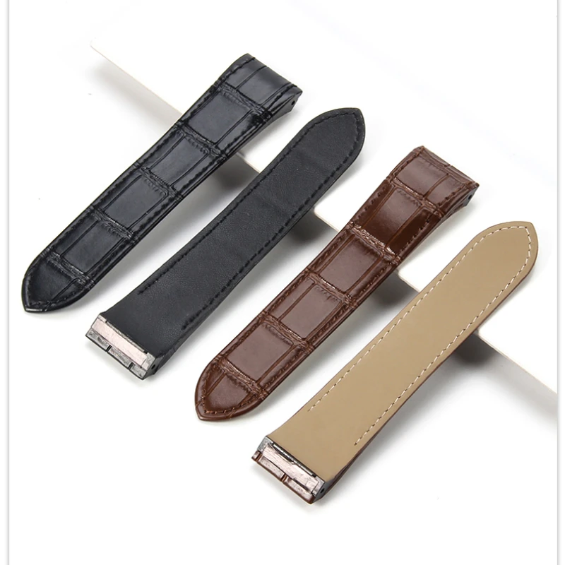 Para Cartier Santos Sandoz 100 correa de reloj Premium cuero de vaca hebilla de acero cepillado tecnología de interfaz plana marrón negro 24,5 23 20mm