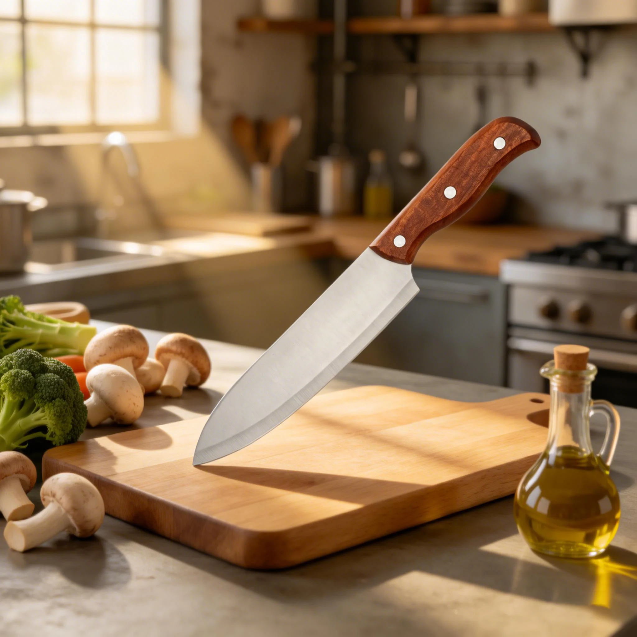 Professional 7-inch kitchen knife with solid wood handle, high-end kitchen chef knife, stainless steel blade, sharp for cooking
