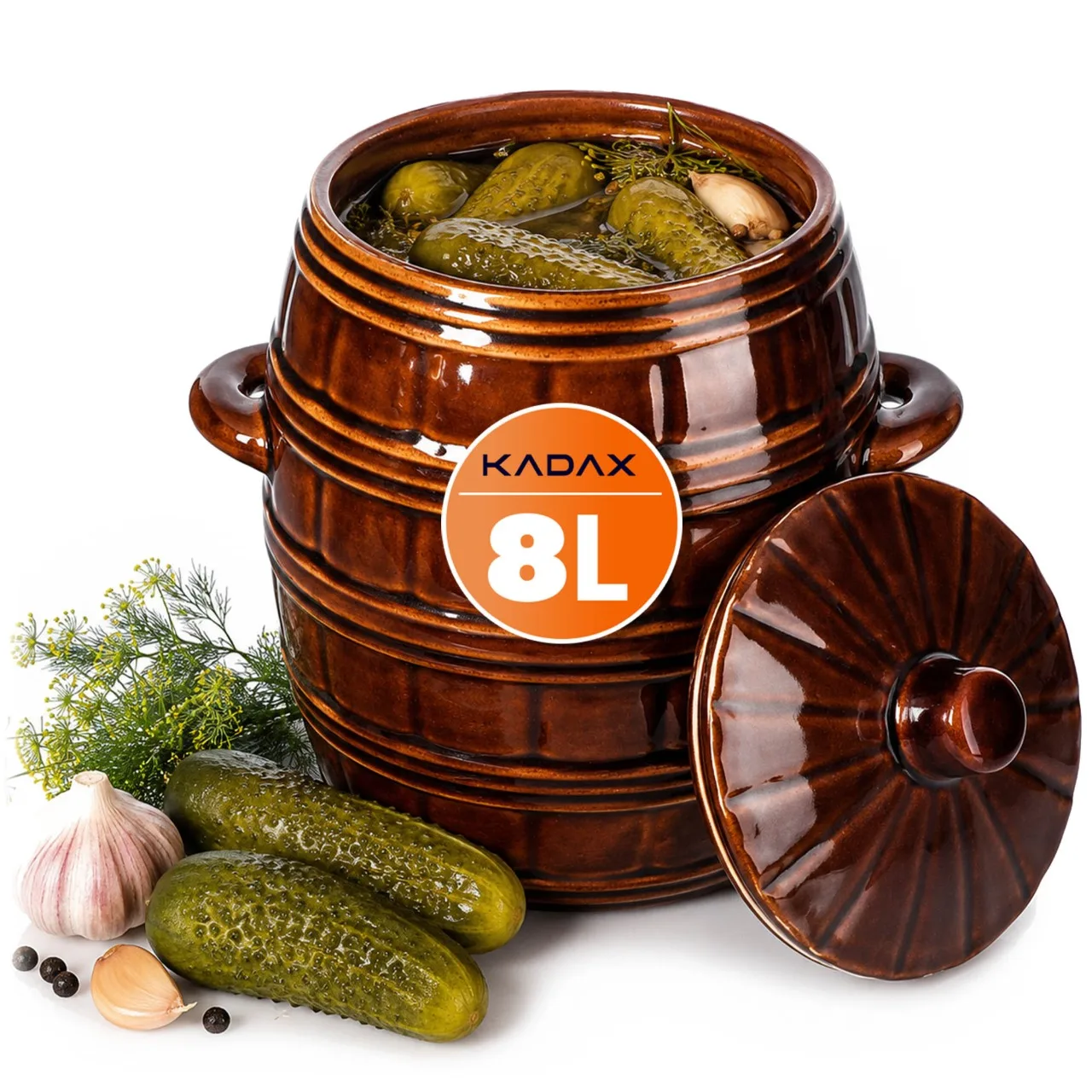 Koolzuurpot komkommer steengoed 8L pot met steengoed deksel