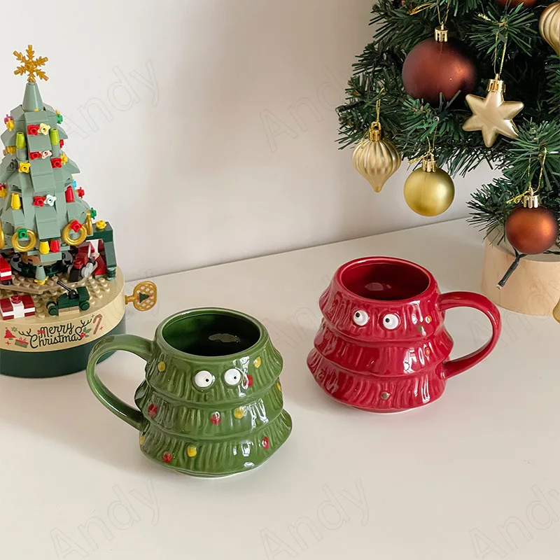 European Ceramic Mug Cute Christmas Tree Decorative Office Coffee Cup Breakfast Desktop Milk Cups Home Decoration Water Glass