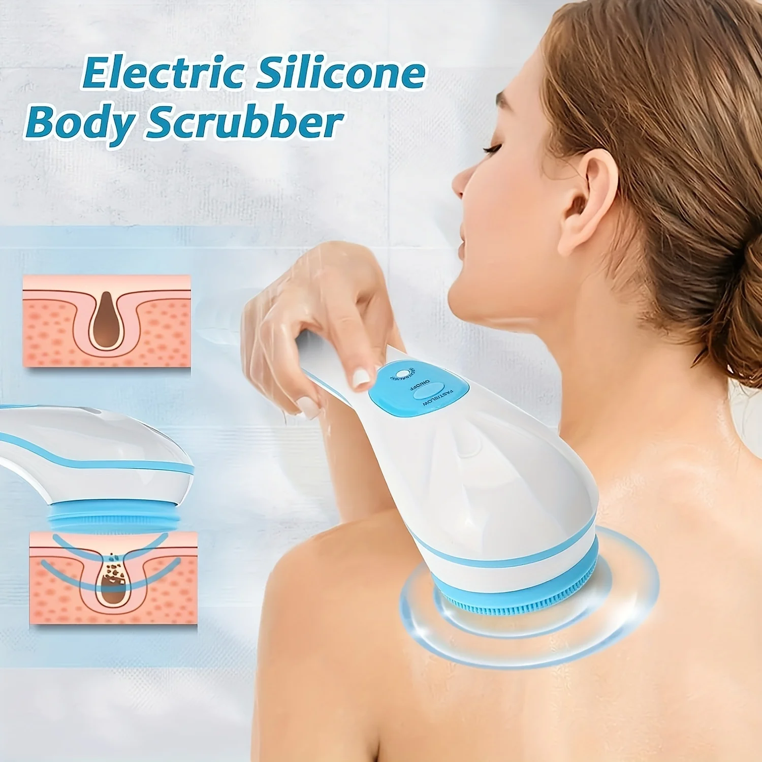 Scrubber per il corpo in silicone, spazzola per la schiena ricaricabile manico lungo per doccia con 5 testine per spazzole da bagno per il corpo Scrubber esfoliante per il corpo Ba