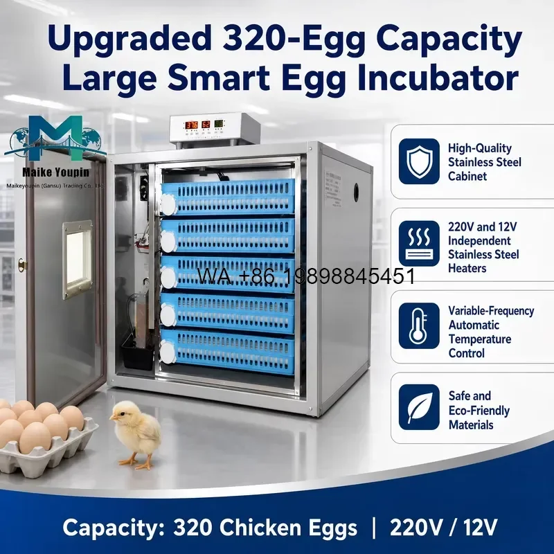 Wmwmnu Commercial 320 Egg Automatic Poultry Incubator with Auto Humidification and Dual Power System for Chicken Duck Goose