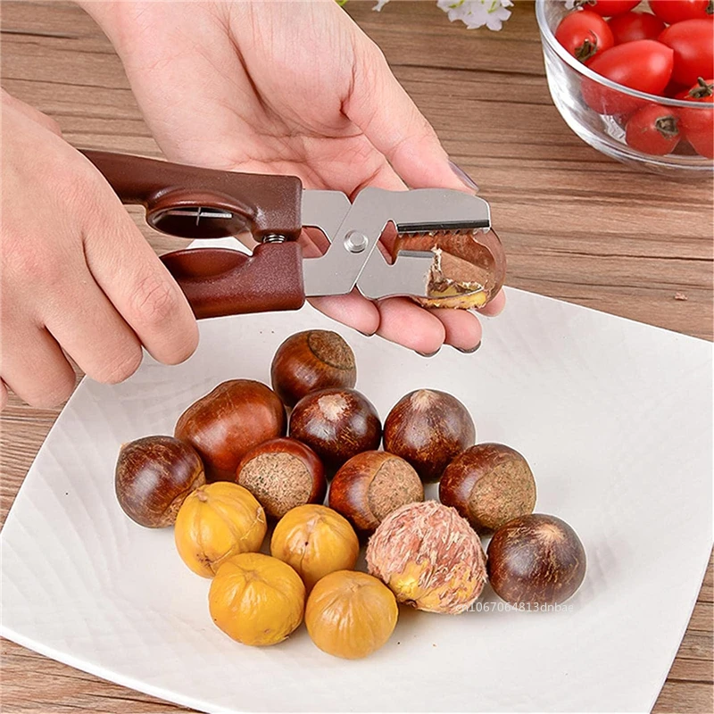 2 in 1 Chestnut Clip Stainless Steel Shell Opener Nut Cracker Sheller Home Chestnut Peeling Walnut Pliers Cutter Kitchen Tool