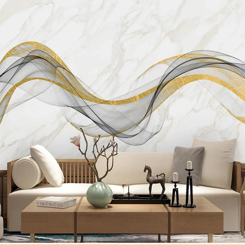 

Custom Mural Wallpaper Chinese Style Sbstract Golden Line Marble Photo Wall Painting Living Room Theme Hotel Luxury Decor Wall