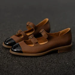2024 Autumn new women's genuine leather mix color patchwork double metal buckle slip-on flats oxfords high quality soft loafers