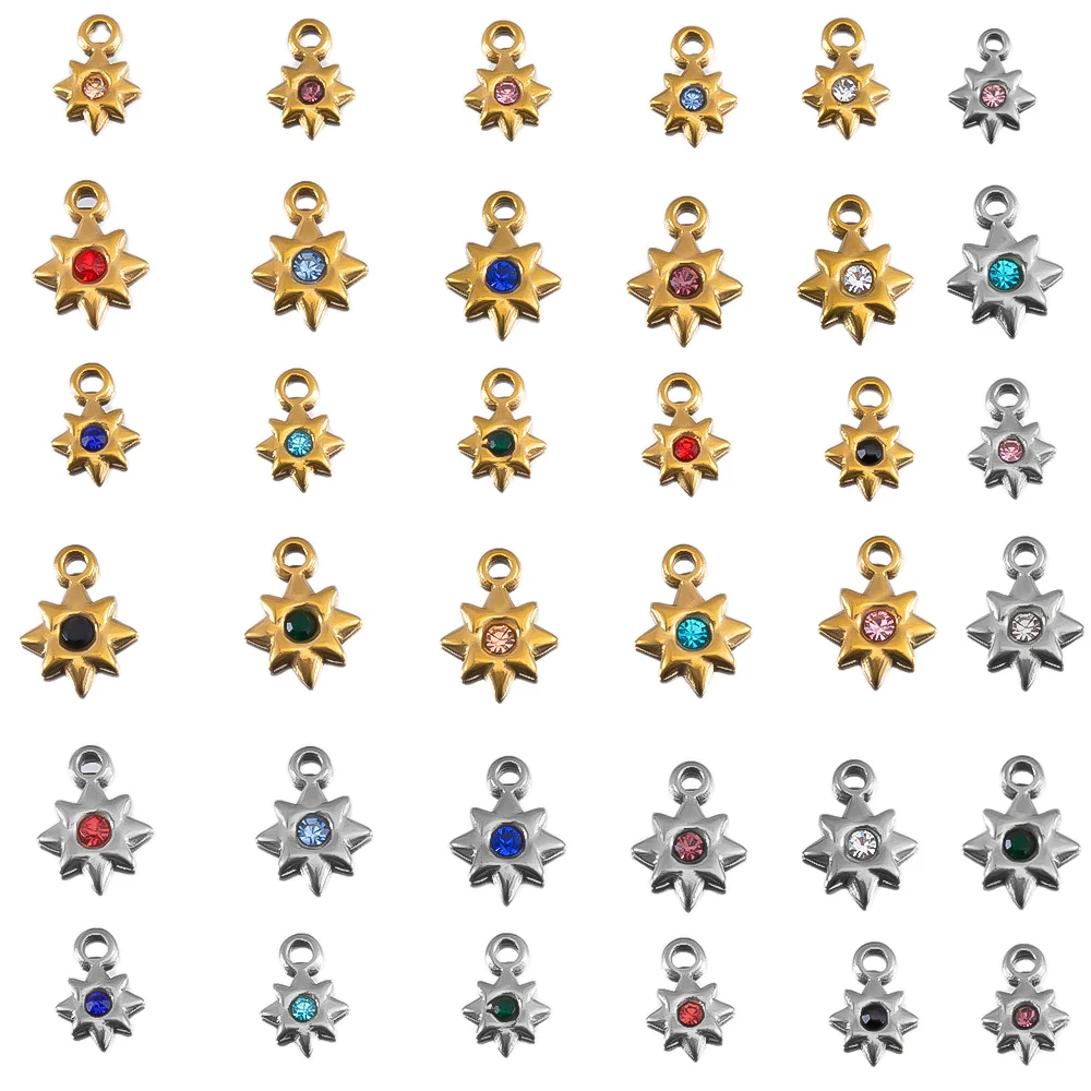 

10pcs Colorful Crystal Rhinestone Star Charms Stainless Steel Flower Earrings Pendant Necklace DIY Cloth Jewelry Making Supplies