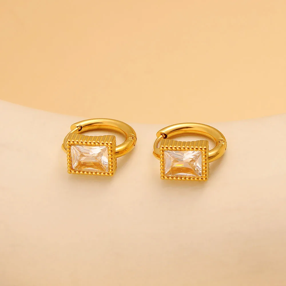 DIY accessories Fashion niche design square zircon ear buckle stainless steel 18K gold earrings simple high-end temperament earr