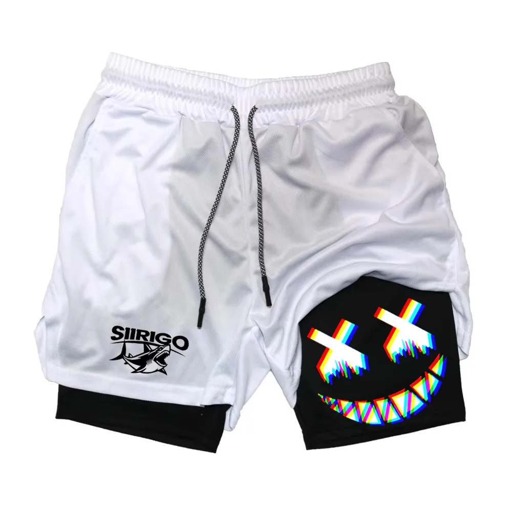 

Men's Smiling Face Printed Fitness Shorts Double-Layer 2-in-1 Quick Drying Fitness Outdoor Leisure Training Sports Shorts