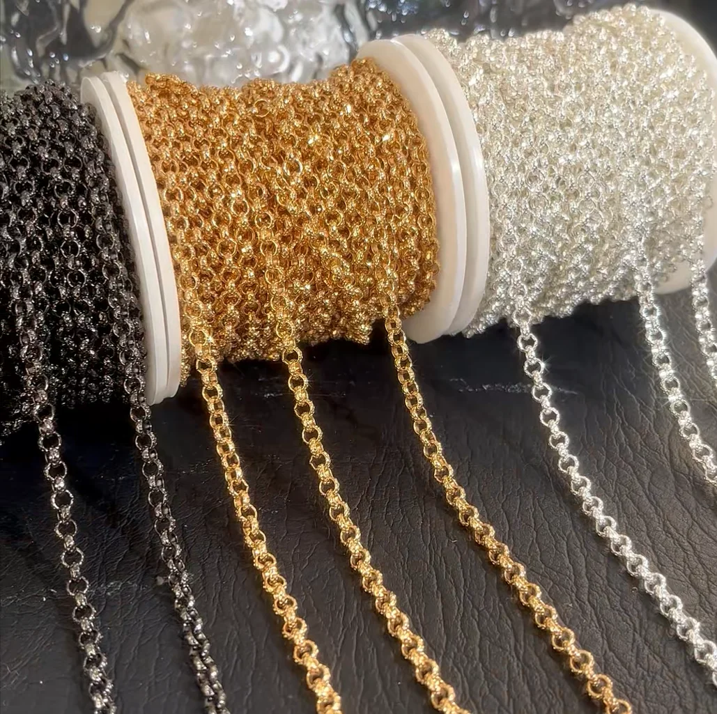 1Meter 2Meters 4mm 14K 18K Gold Plated Copper O-Chain Cross Link Chain Jewelry Making Bulk Chains DIY Handmade Craft Accessories