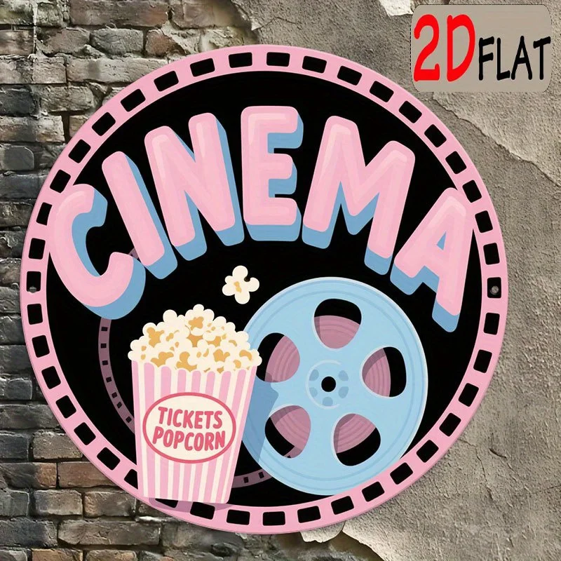 Décoration de cinéma 2D vintage |   Panneau de lettres avec chariot et stand à pop-corn, en aluminium, à suspendre au mur, idéal pour le home cinéma