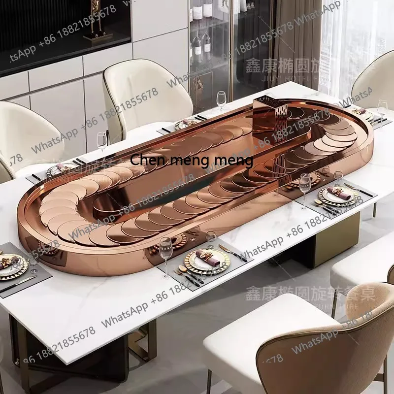 

Rectangle electric vegetable turntable oval stainless steel conveyor belt household automatic rotary display turntable