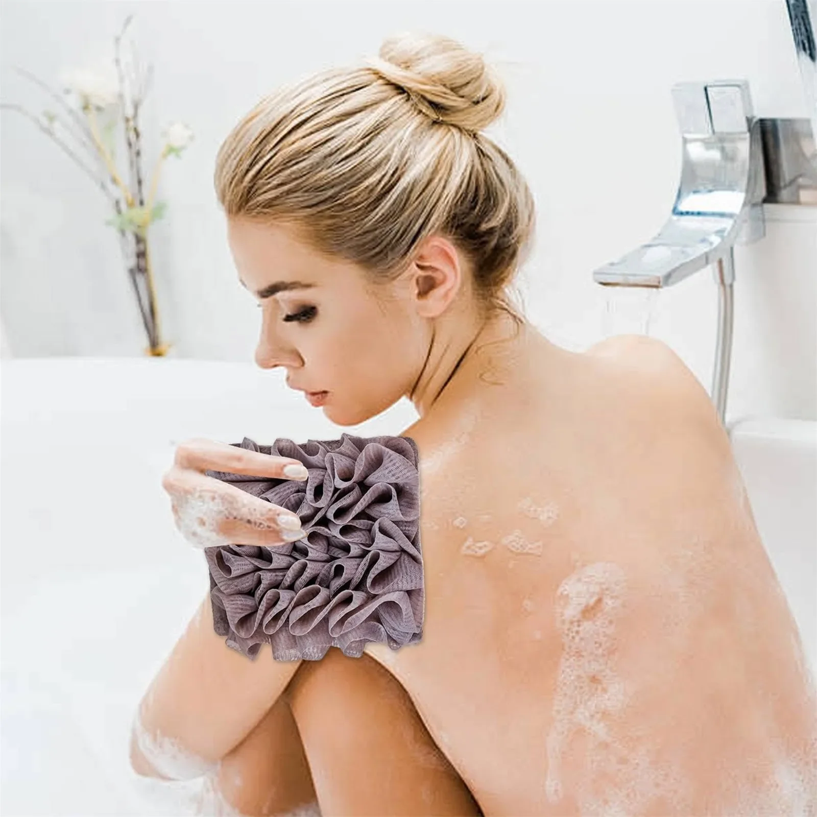 2-in-1 목욕 볼 타월 루파 끈 조임식 비누용 부드러운 각질 제거 메쉬 샤워 스펀지 피부 관리 목욕 도구