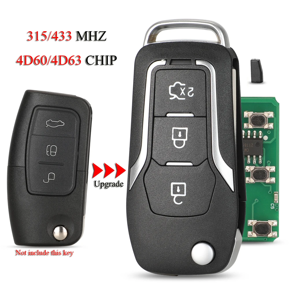 Jingyuqin Upgrade odwróć zdalny kluczyk do Ford Focus MK Mondeo Galaxy Fiesta C Max 315/433MHZ ID60/ID63 Chip 3 przyciski HU101