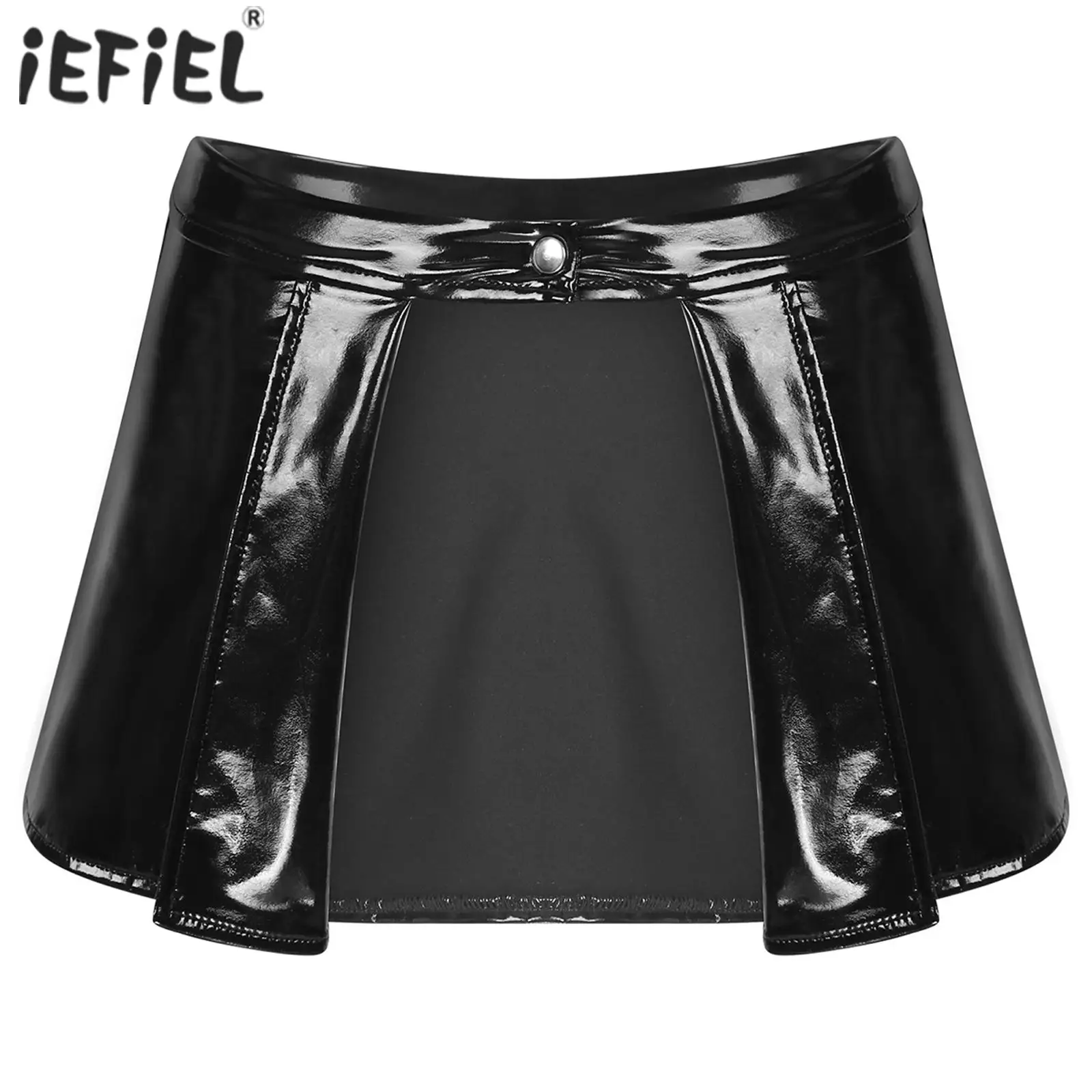 Female Wet Look Patent Leather Mini Skirt Pole Dancing Clubwear Short Skirts Open Front One Button Bodycon Skirts Women Clothing