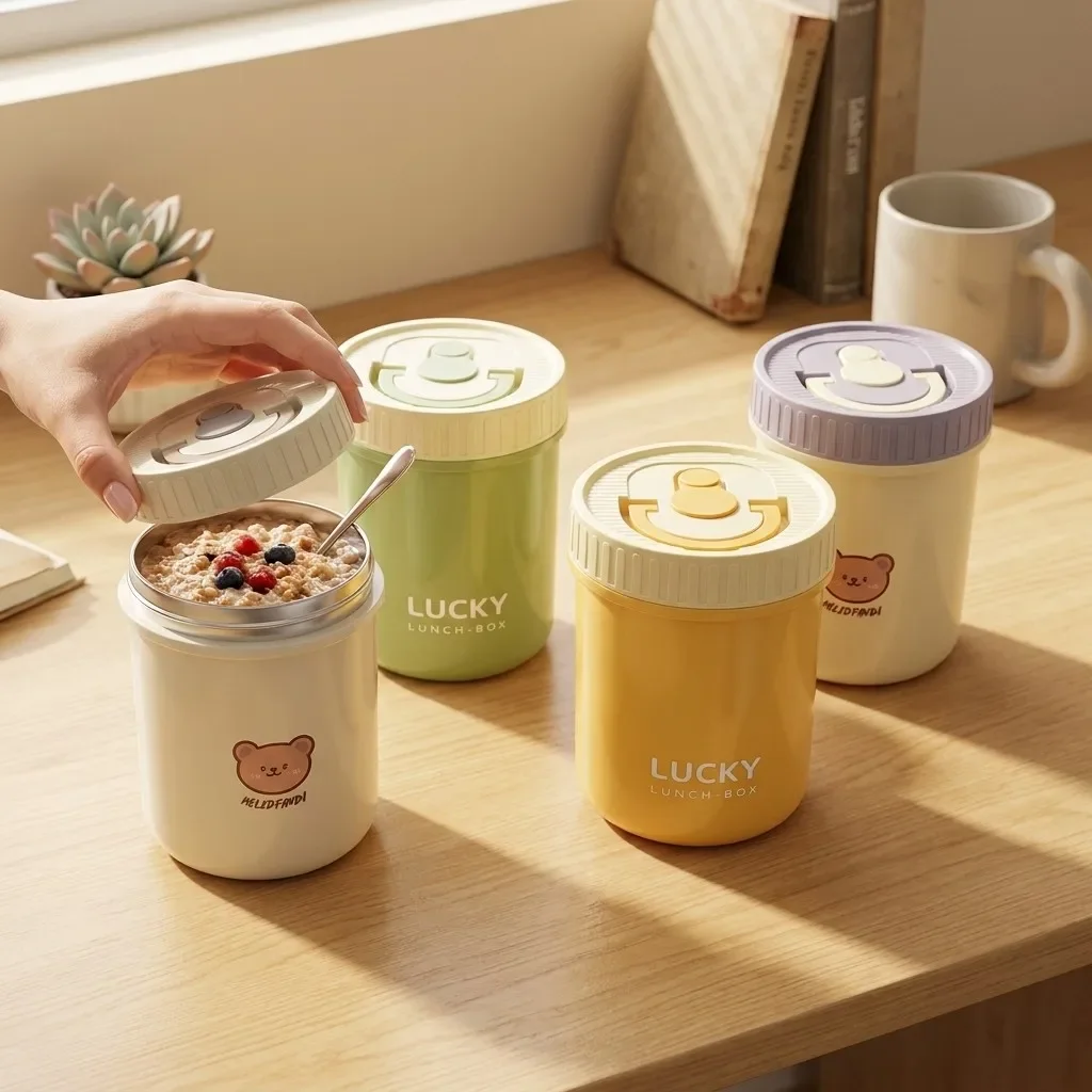Microwavable 304 Stainless Steel Lunch Box Thermal Food Container Insulated Thermos For Hot Food Kids Leakproof Bento Box 500ml