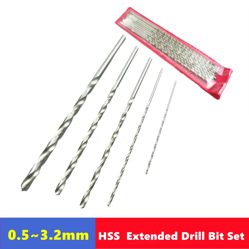 10/20pcs extended drill bit HSS mini straight shank spiral drill bit 0.5-3.2mm, extended drill bit 60/80/100/120mm