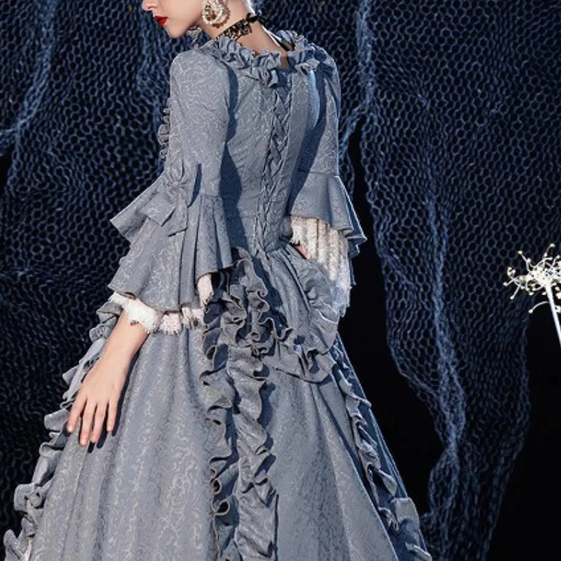 Sky Blue French Print Luxury European Court Clothing Queen Mary Photo Studio Annual Performance Dress Vestidos De Fiesta De Lujo