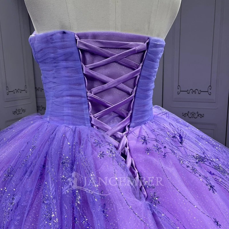 Lavender Shiny Princess Off the Shoulder Sweet 16 Dress Quinceanera Dresses Applique Flower Beading Tull Party Birthday Vestidos