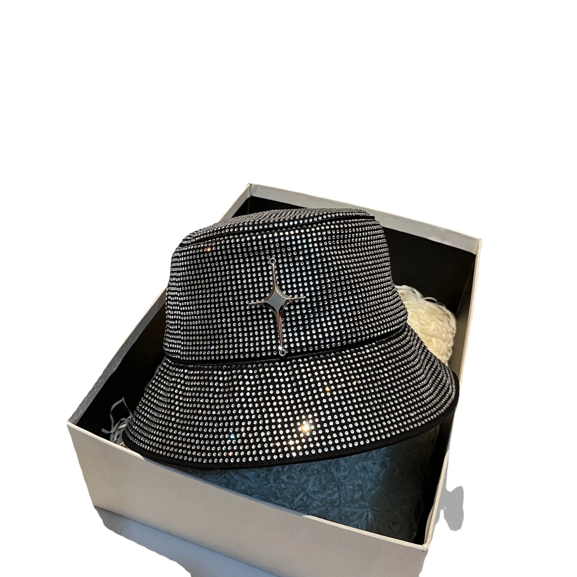2025 Fashion Full Diamond Bucket Hat - French Inspired 3D Cross Design Spring Summer Heavy Industry Versatile Casual Hat
