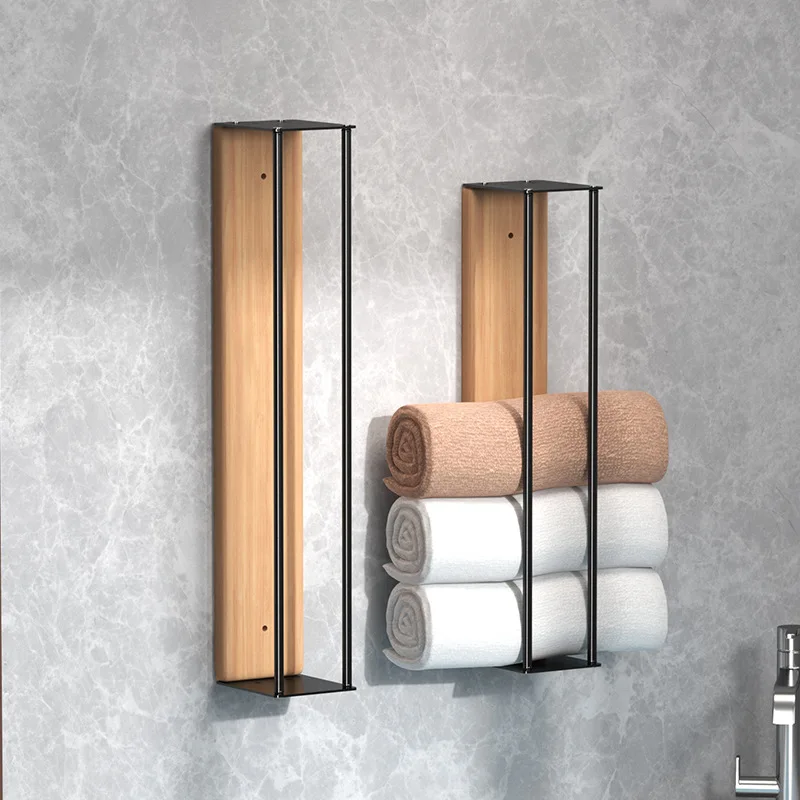 Small volume new towel storage rack wooden board wall hanging metal bathroom towel rack bathroom towel rack