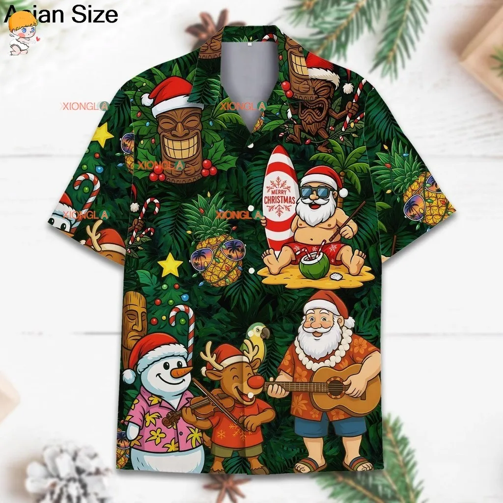 Nieuwe Kerstkleding Heren Strandshirt Korte Mouw Tops 3D Kerstman Grafische Mannelijke En Vrouwen Hip Hop Hawaiiaanse Zomer Tee ‌