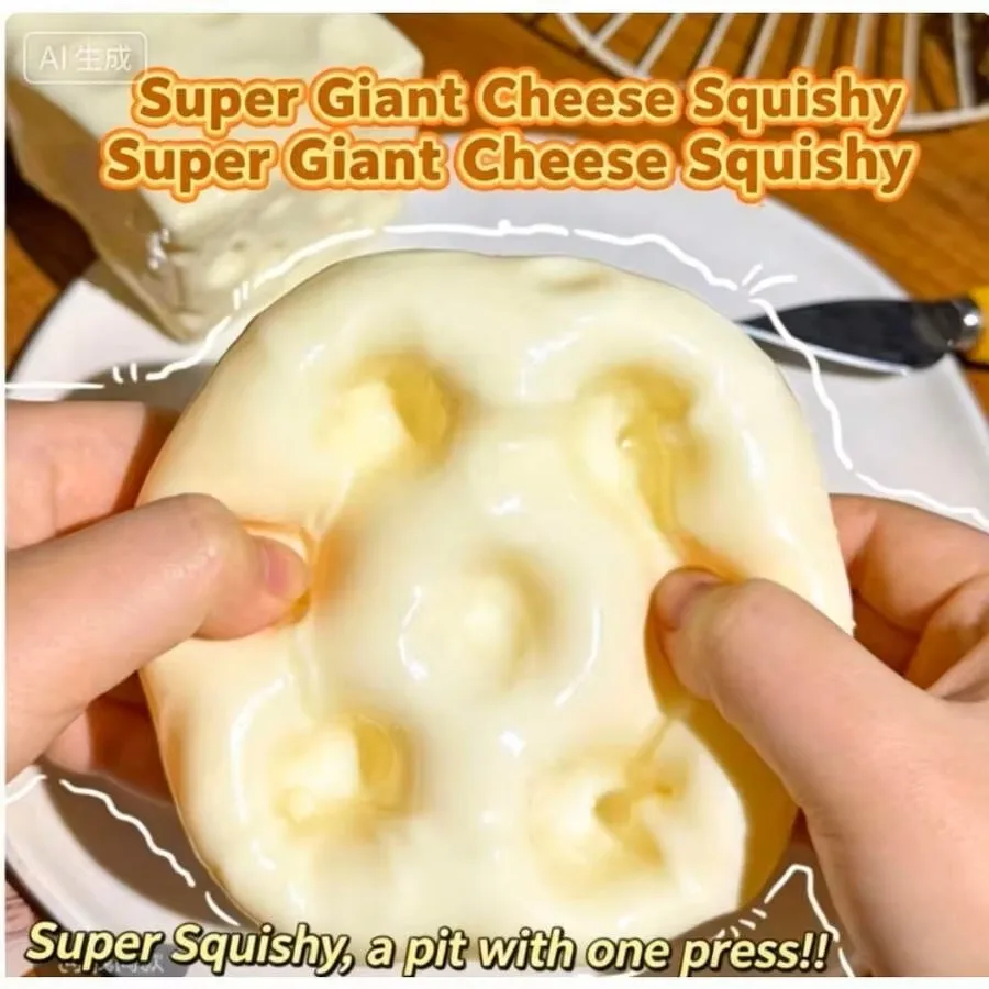 Giant Cheese Squishy Toy, Jumbo Soft Cheese Squeeze Toy, Slow Rebound Cheese Squishy, Stress Relief Ball for Adults, Gift Idea