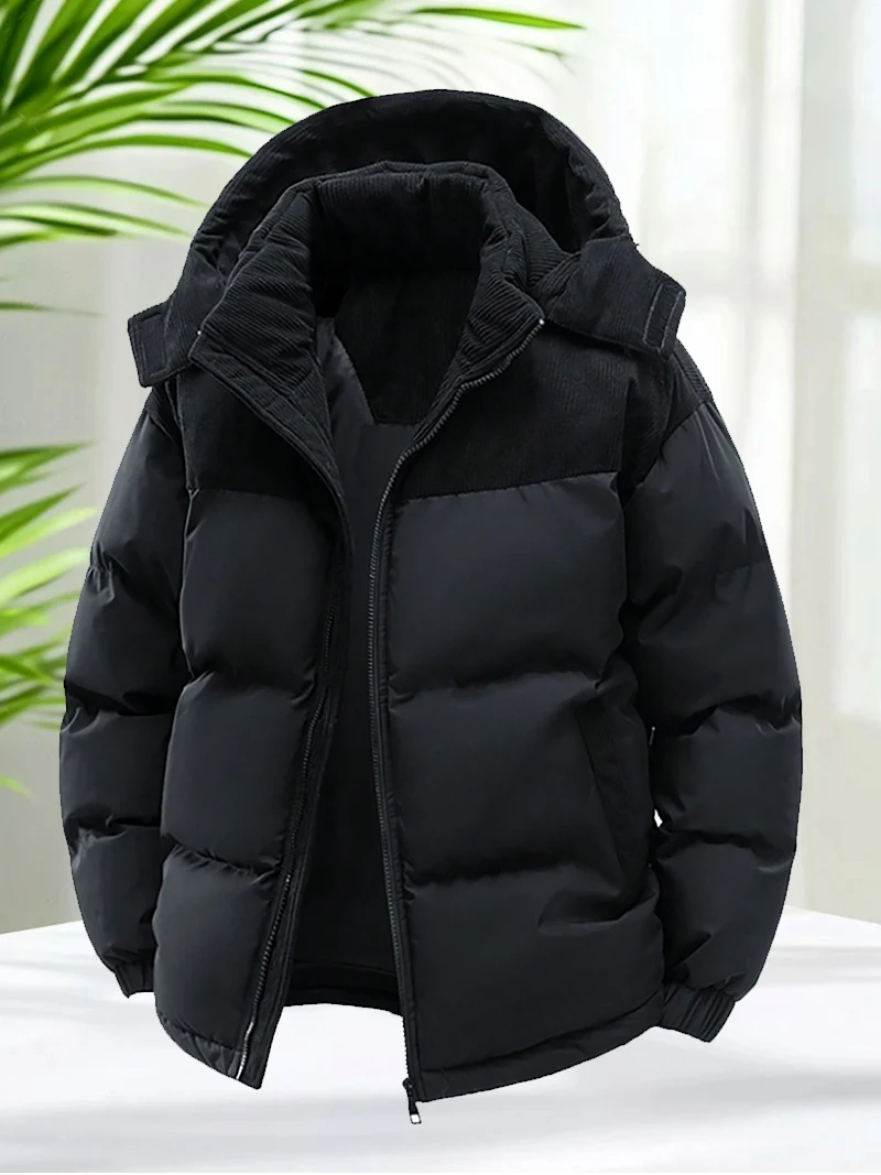 Men’s Winter Puffer Jacket Cotton Padded Warm Hooded Windbreaker Coat Outdoor Casual Thick Parka for Cold Weather Streetwear
