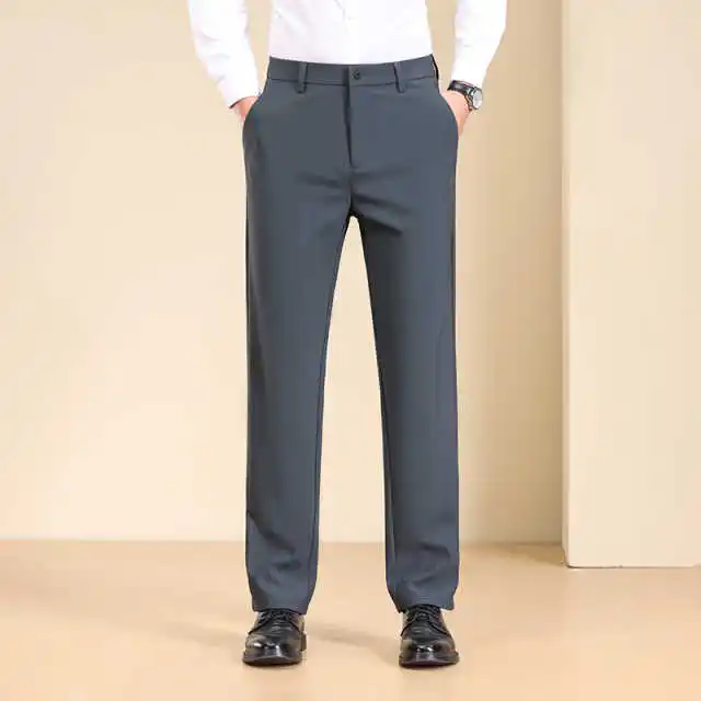 Men's Classic Dark Grey Flat Front Straight Leg Dress Trousers Formal Business Suit Pants Custom Made X0185