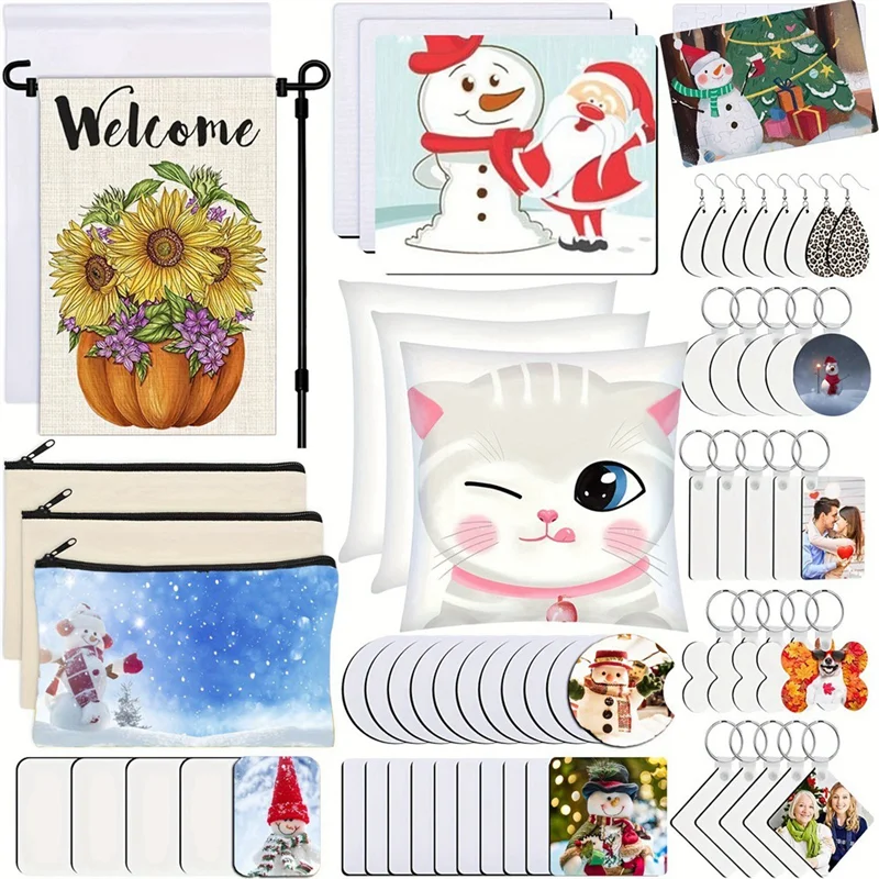 ABZL 128 PCS Sublimation Blanks Products, Christmas Ornaments Crafts Sublimation Kit , DIY Heat Printing Pattern Craft