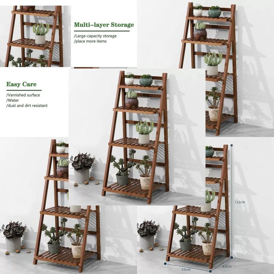 Flower Rack Tiered Ladder Plant Stand 4 Tier Storage Display Shelf for Indoor Outdoor Garden Patio, Free Standing Flower Pot Ho