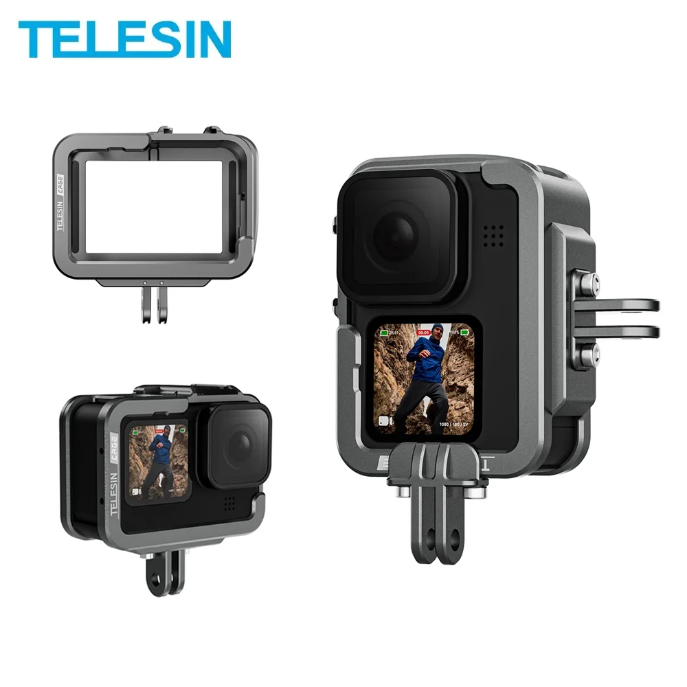 TELESIN Aluminium Alloy Frame Case For GoPro Hero 12 11 10 9 Accessories Protective Shell Ordinary and Vertical Shooting Version