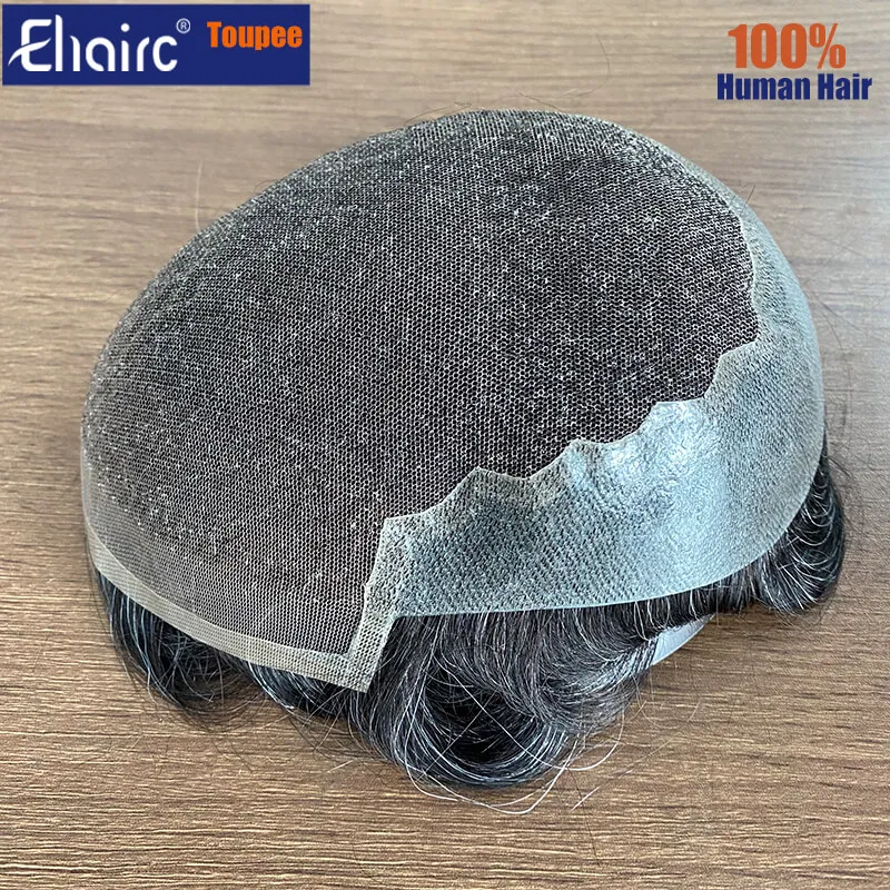 

Q6 Man Wig Lace & Knotted PU Base Male Hair Prosthesis 6" Toupee For Men 100% Soft Remy Human Hair System Men's Wig