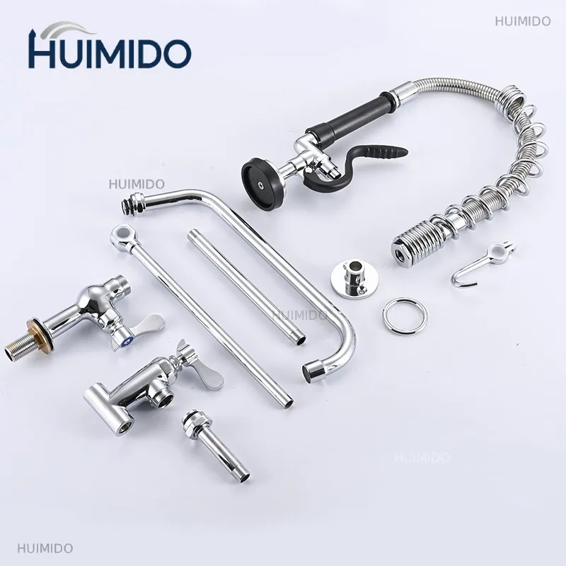 Commercial Kitchen Single Faucet Pre Rinse Sink Faucet Mixer with Swing Nozzle Single Hole Dual Lever Handle for Restaurant
