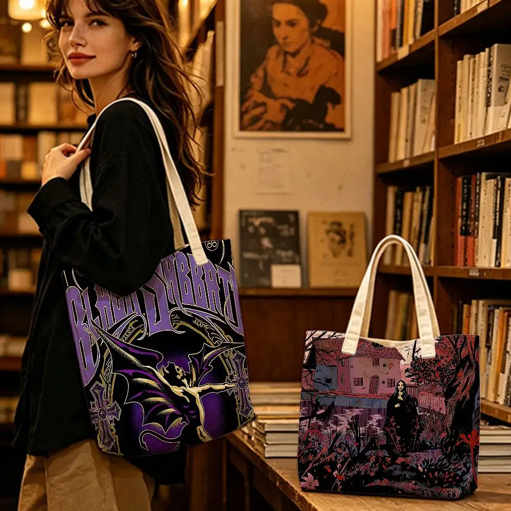 Black Sabbath Heavy Metal Band Lightweight Foldable Tote Bag Strap, Reusable Shopping Bag, Perfect Gift for Daily