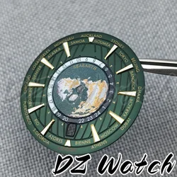 DZ 33.5mm NH35 Watch Dial Green Blue Earth Dial C3 Super Green Luminous 6 o'clock Crown Date Window fit NH35 Movement