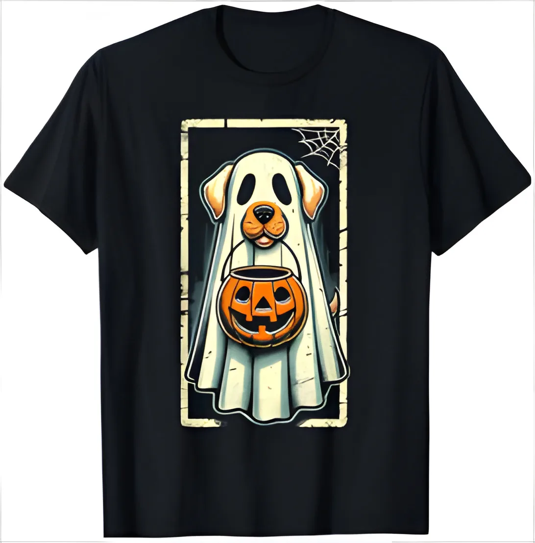 

Cute Ghost Dog Men Women Kids Halloween Funny Ghost T-Shirt