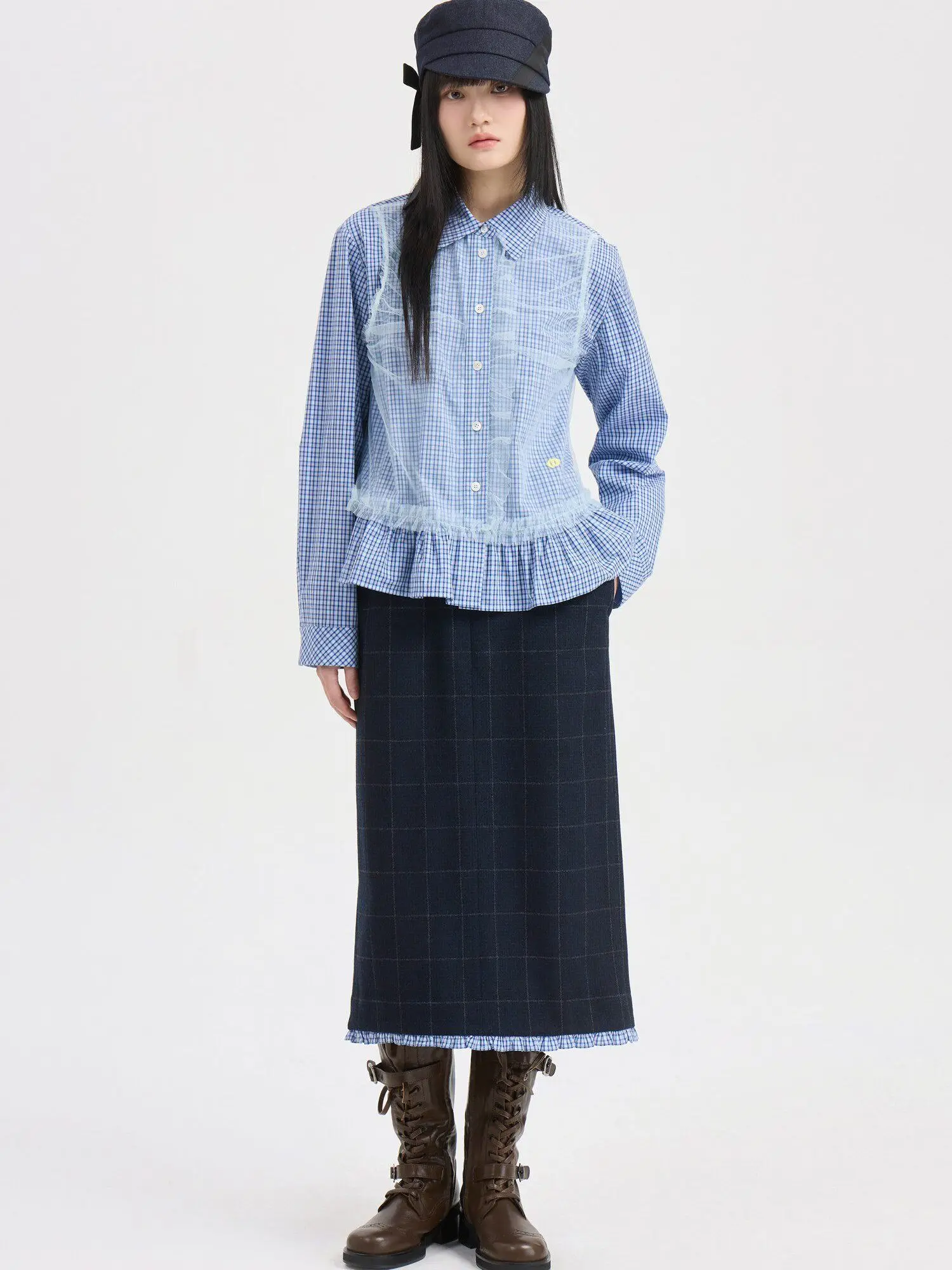 

Модная ретро-юбка в клетку с кружевной отделкой, высокой талией, из хлопка, для повседневной носки, с разрезом, прямого кроя, А-силуэт