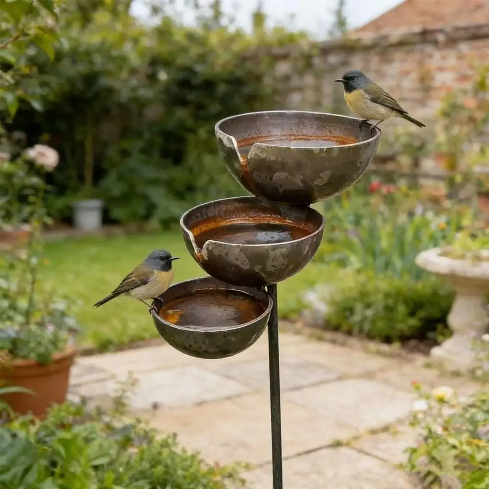 3-Schichtige Vogel-Wasserschale Effektive Regenwassersammlung Vogel-Wassertränke Gartendekoration Hof-Terrasse Eisenständer – Detail 6