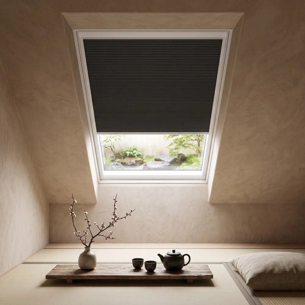 Motorized Cellular Honeycomb Skylight Shade, Full Blackout Solar Rechargeable Fabric, Tuya App Smart Control for Loft Window