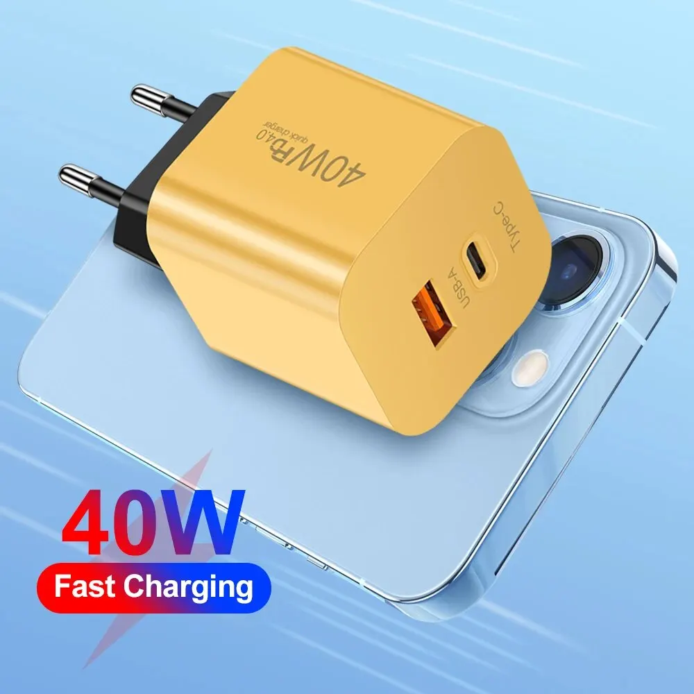 

40W USB Charger QC3.0 Fast Charging Type C Mobile Cellphone Charger Adapter for iPhone Xiaomi Samsung Huawei Macbook
