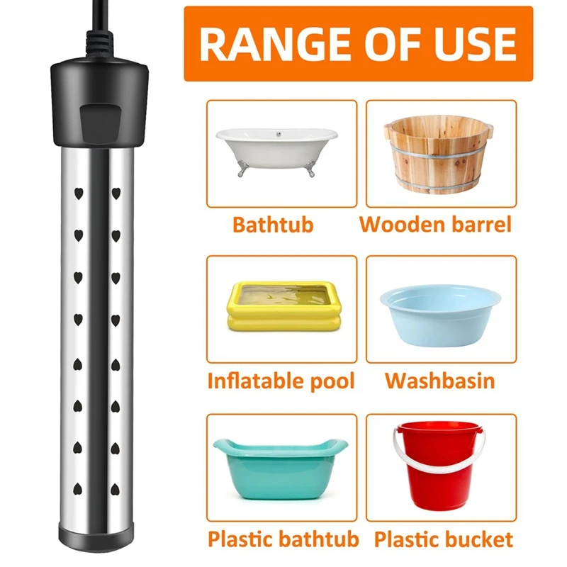 Scaldabagno ad immersione, riscaldatore per piscina da 1500W con controllo dell'interruttore, riscaldatore per vasca da bagno con controllo intelligente della temperatura spina americana