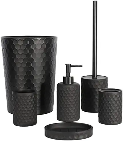 

ZCCZ 6-Pc Black Bathroom Accessory Set with Trash Can & Holder - Salle de Bain Essentials
