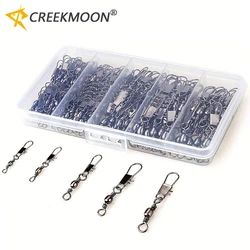 Conjunto de conector de pesca giratória, gancho giratório, conectores mosquetão, acessórios, 4 #6 #8 #10 #12 #, 100 parts um conjunto
