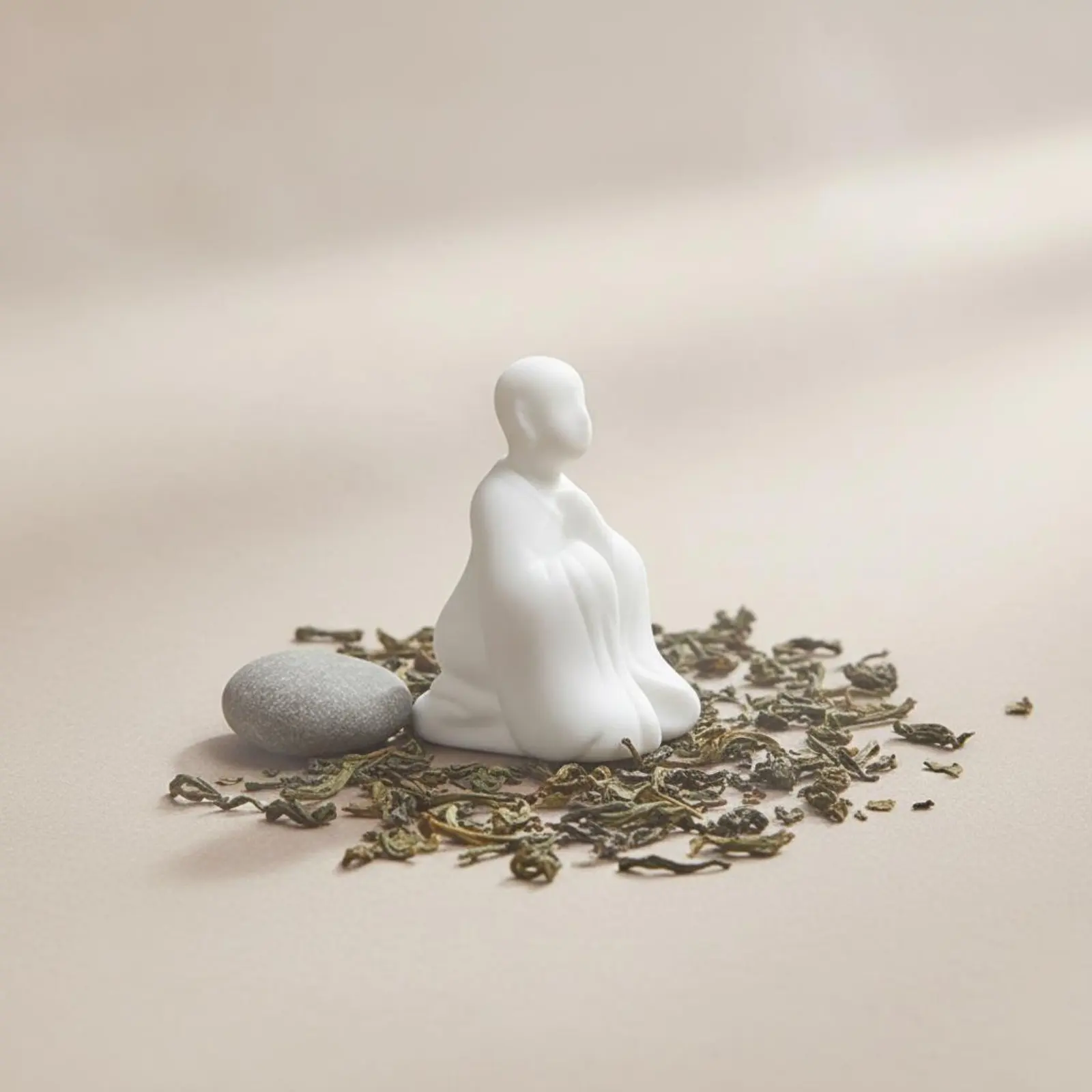 Weiße Porzellan-Mönchsstatue Halbtransparente Weiße Porzellanfigur Keramik-Mönchsskulptur Friedliche Miniatur-Buddha-Figur