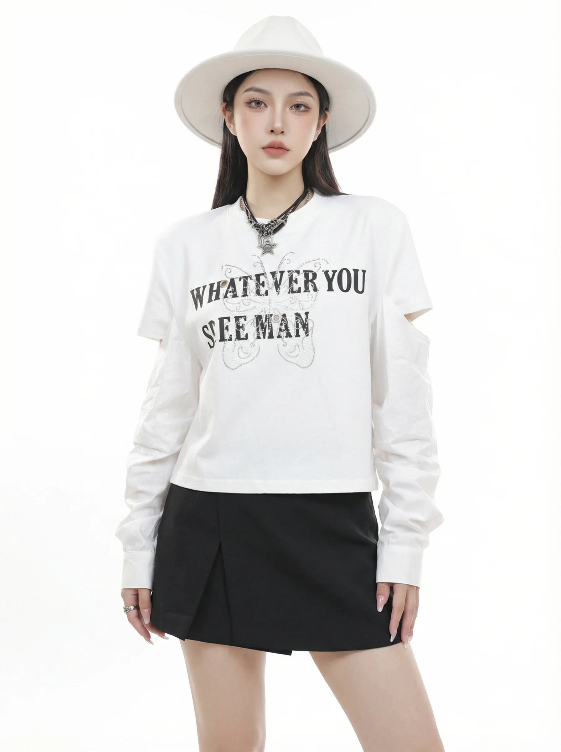 

Повседневная женская футболка с длинным рукавом средней длины с принтом, из смесового хлопка и полиэстера, с круглым вырезом, свободного кроя