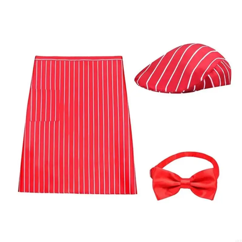 Kostium napoju Sodas z lat 50. wieku Fartuch Stripe, czapki i akcesoria Bowtie Ustaw kostium kelnerki dla kobiet mężczyzn