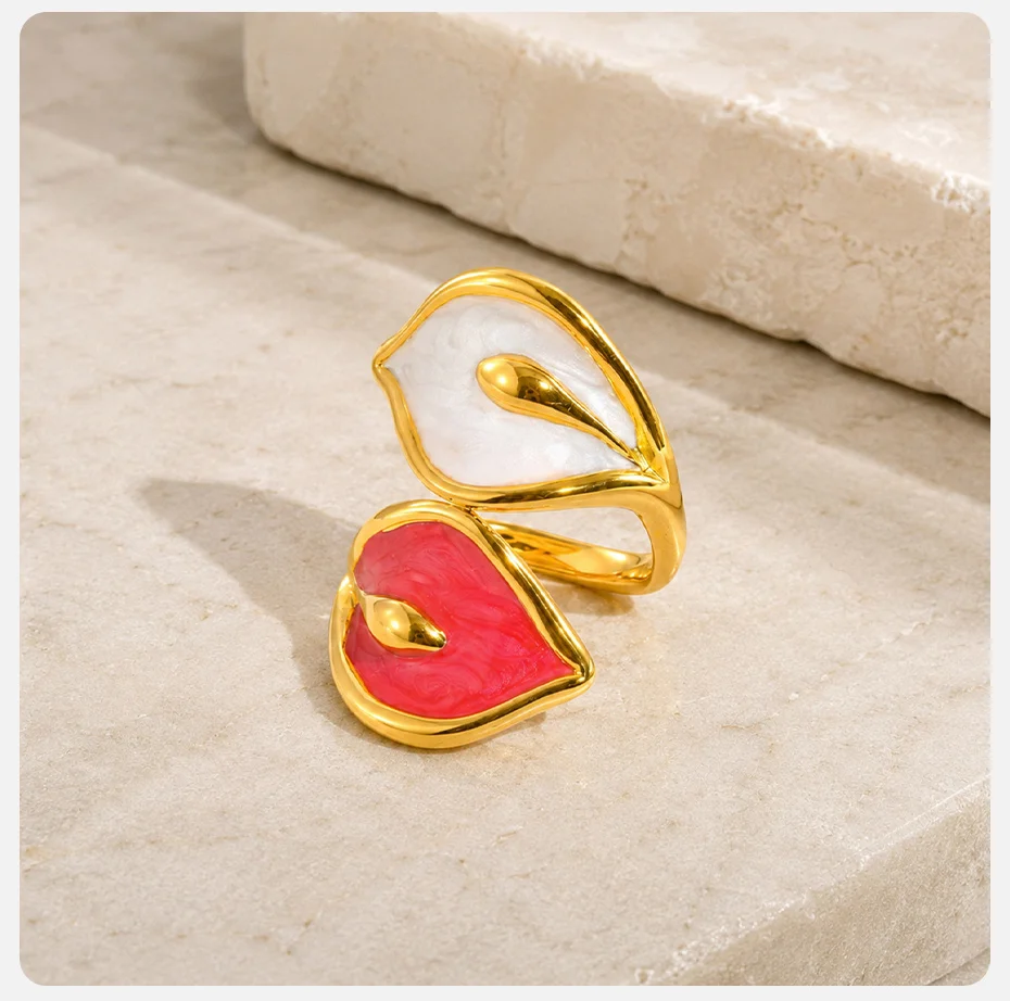 Vnox Trendiger Geometrischer Großer Lippenring, Übertriebener Retro-Rot-Lippen-Offener Ring für Frauen, Mehrfarbiger Emaille-Fingerring, Partyschmuck – Detail 6
