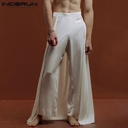 INCERUN 2024 Men Pants Loose Elastic Waist Streetwear Solid Color Wide Leg Trousers Men Translucent Casual Irregular Pants S-5XL