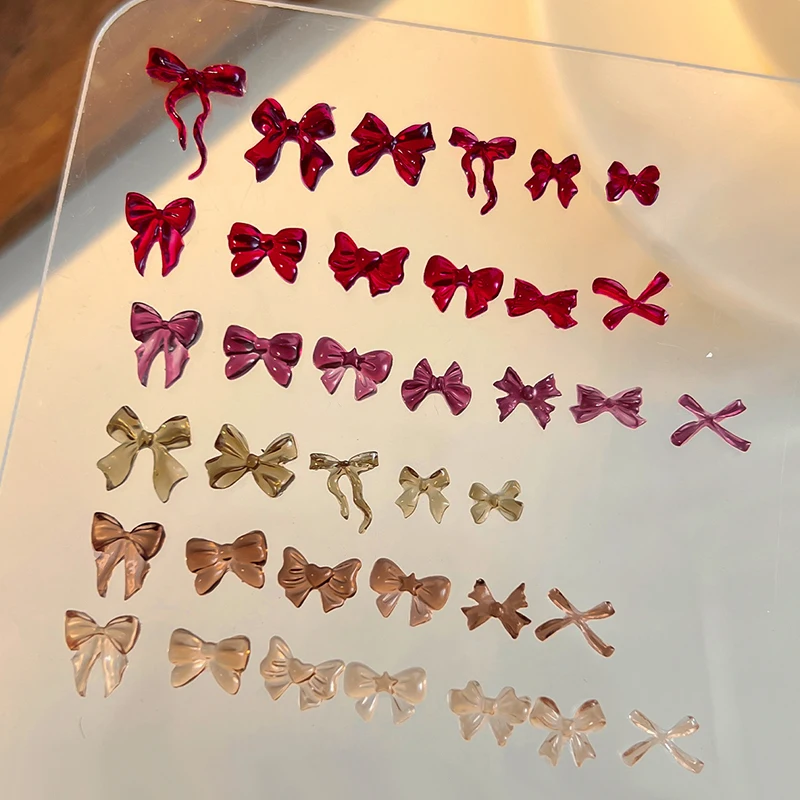 

50 Pcs Mix Colorful Cute Bow Ribbon Resin Nail Art Decorations 3D Butterfly Nail Charm Jewelry Fashion DIY Accessories Manicure